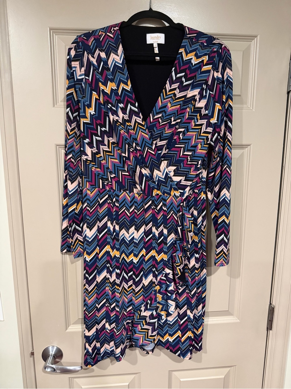 Laundry by Shelli Segal Navy Multi Chevron Wrap Midi Dress